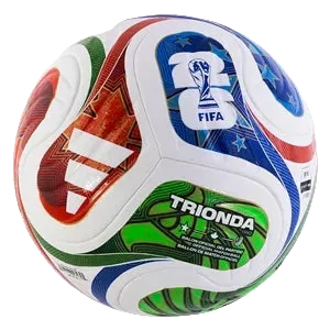 Colorful soccer ball with FIFA logo and 'Trionda' branding on a white background
