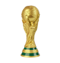Gold trophy with a green base on a white background