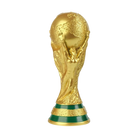 Gold trophy with a green base on a white background