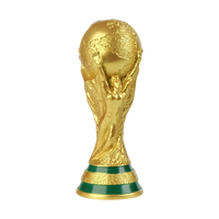 Gold trophy with a green base on a white background